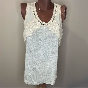 J Crew tank top with lace detail on chest, medium